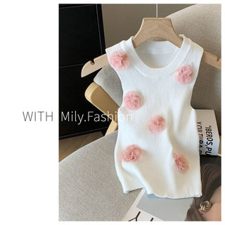 Milyfashion Sweet Hot Girl Handmade Ba Chiều Hoa Dệt Kim Áo Vest Nhỏ Nữ Mùa Hè Phong Cách Mới Phong Cách Hàn Quốc Cao Cấp Ôm Hơn Nhìn Cổ Tròn