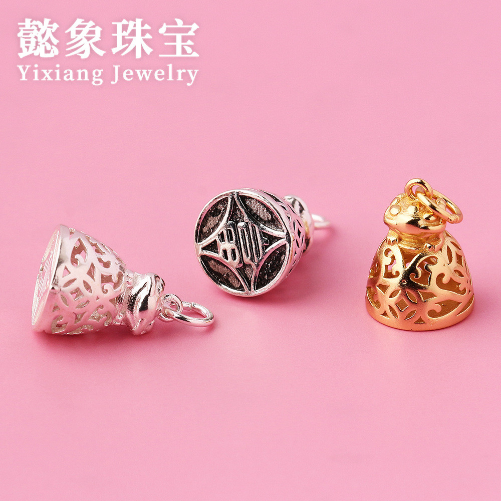 Mặt dây chuyền con cóc vàng Fuyin s925 retro Thái Lan, màu vàng, tự làm vòng tay bện dây bạc