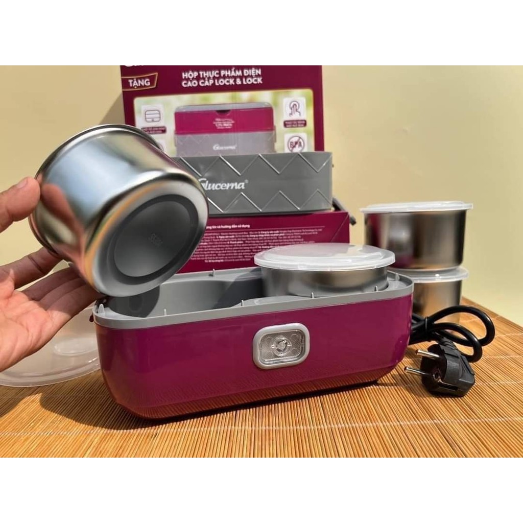 hộp đựng cơm điện hâm nóng đồ ăn 2 tầng Lock&Lock EJR236WHT 1.7L (HKM Abbott)