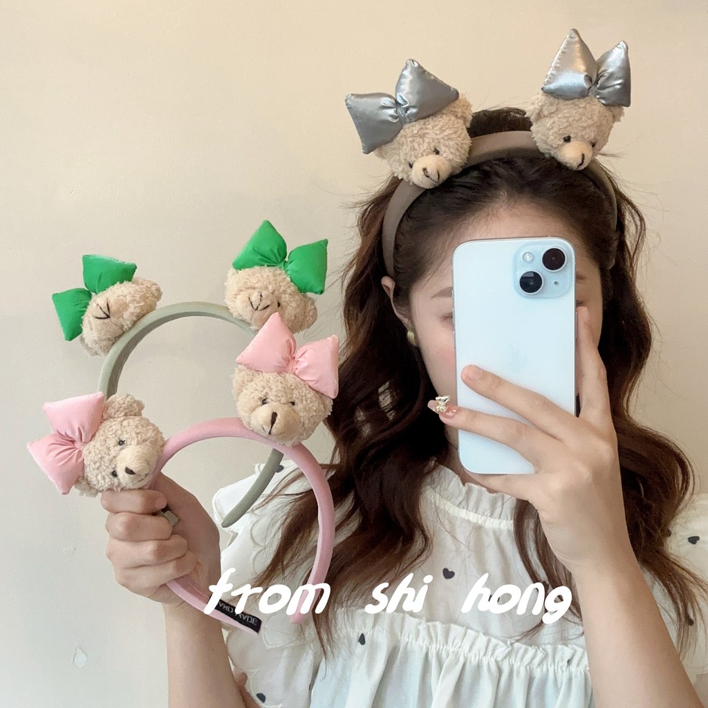 Băng đô gấu dễ thương đi du lịch ảnh headband nữ mũ đội đầu mới sang trọng hoạt hình cô gái dễ thương trái tim headband phụ kiện tóc