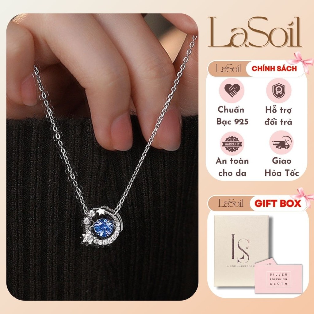 LASOIL - Dây chuyền nữ bạc 925 Đá Xanh phối họa tiết ngôi sao, Vòng cổ Đá Blue đính đá mini, nữ tính, trang sức nữ
