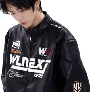 Áo khoác da phong cách đua xe nam Groove có chữ thêu American Retro High Street Top