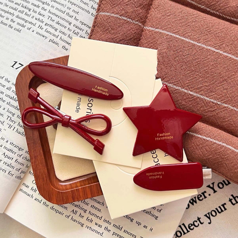 Kẹp Tóc Nơ Đỏ Angola Mới Đơn Giản Tính Khí Nổ Kẹp Bên