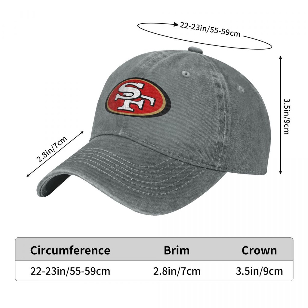 San Francisco 49ers Logo NFL Người Lớn Rửa Mũ Cao Bồi 100% Cotton Cong Vành Mũ Chống Nắng Đơn Giản T