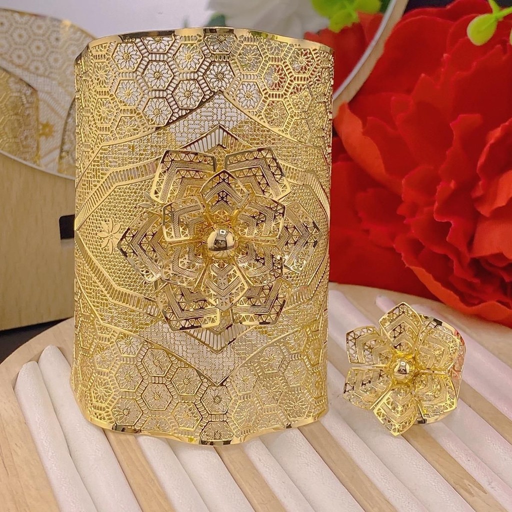Bộ Lắc Tay Kèm Nhẫn Nữ Họa Tiết Hoa Mai Mạ Vàng BL07 Bền Đẹp