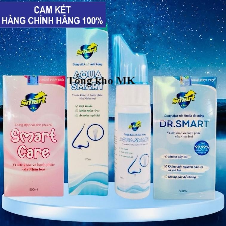 Dung dịch sát khuẩn SmartA 500ml - AQUA Smart Xịt Tai-Mũi-Họng - Dr.Smart rửa Vết Thương - Smart Car