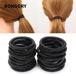 BONGORY Bộ 20 dây thun buộc tóc lò xo đen trơn tiện dụng cá tính dành cho nữ