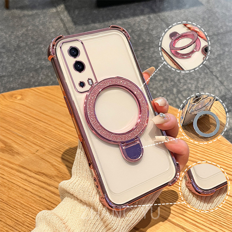 Ốp lưng cho vivo y72 5G Vỏ điện thoại TPU mới Giá đỡ hình tròn 3D Vỏ bảo vệ trong suốt và giá cả phải chăng