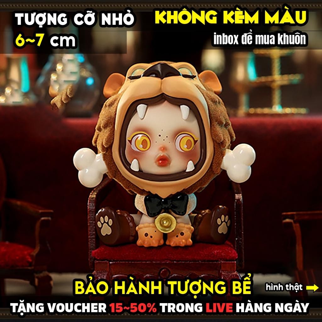 Tượng tô màu, SKULLPANDA VUA SƯ TỬ, size S, tô tượng thạch cao (Không kèm màu), tượng trắng decor