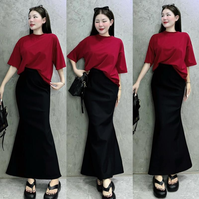 Chân Váy Đuôi Cá Dáng Dài Cạp Chun Chất Borip Cotton Kiểu Dáng Basic Không Thể Thiếu Trong Tủ Đồ - C