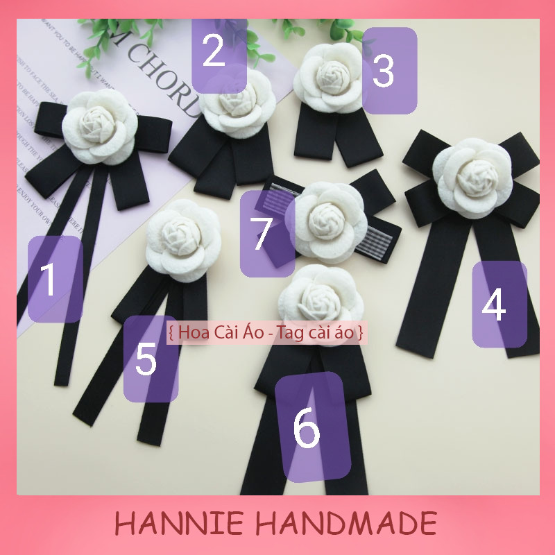 Nơ cài áo hoa trà trắng, tang nơ cài áo, ghim cài áo [𝗛𝗔𝗡𝗡𝗜𝗘 𝗛𝗔𝗡𝗗𝗠𝗔𝗗𝗘]