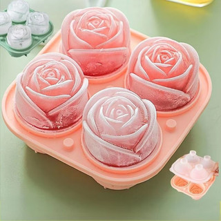 【K】Hoa hồng  Đá viên  Khuôn  4 ô  Silicone  Lưới làm đá  Sáng tạo  Nhà  Hộp làm đá  Tự làm