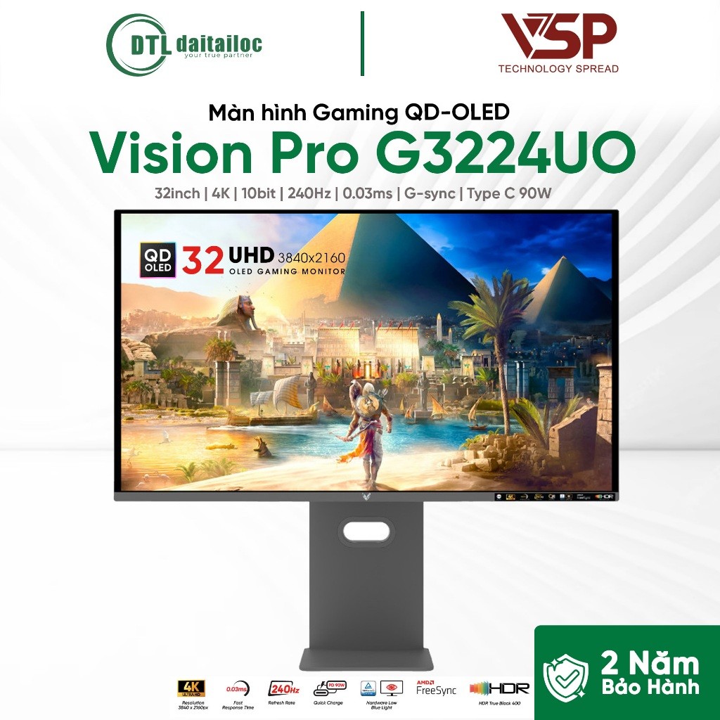 Màn hình VSP QD-OLED Ai gaming Vision Pro G3224UO 32inch | 4K | 240Hz | 0.03ms |Type C 90W | Chính h