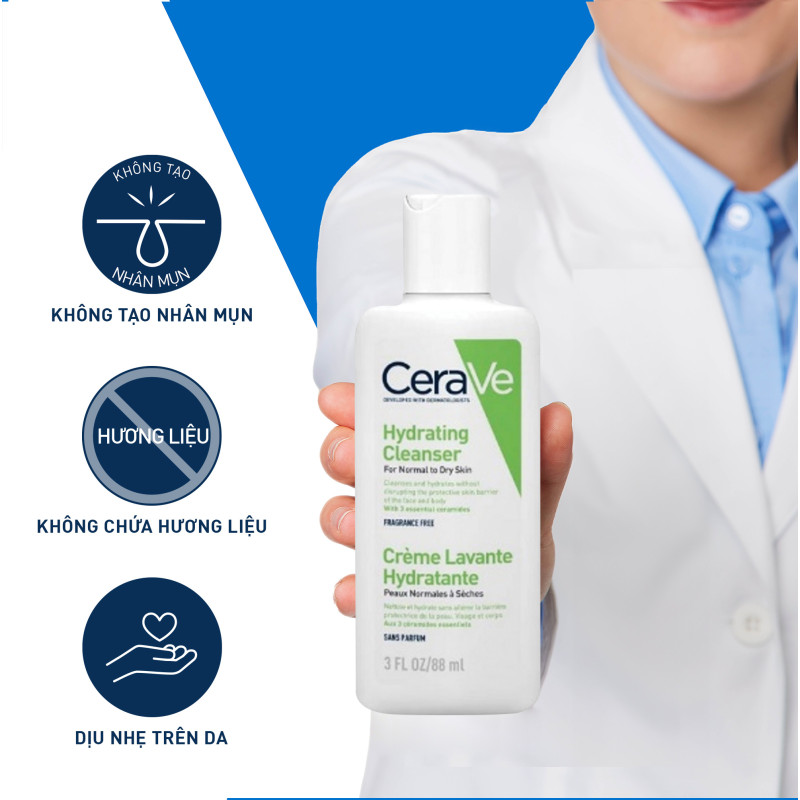 Sữa rửa mặt giúp làm sạch sâu dành cho da thường và da khô Cerave Hydrating Cleanser 88ML | BigBuy360 - bigbuy360.vn