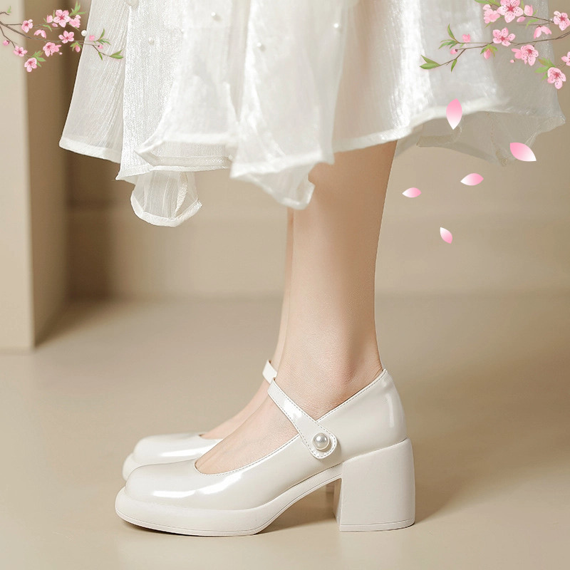 🔥Còn hàng🔥Giày búp bê cao gót 7p Cao gót nữ 7 phân Mũi tròn gót dày Ba màu có sẵn (cỡ 35-40)