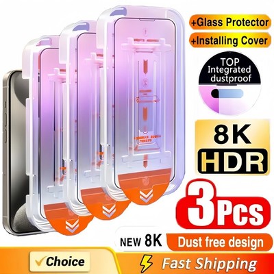 Suntaiho 1-3 Chiếc Kính Cường Lực Không Bụi Lắp Đặt Dễ Dàng Bảo Vệ Màn Hình Cho IPhone 17 Air 17 Pro Max 11 12 13 14 15 Plus 16 Pro Max XsMax Full Cover Glass