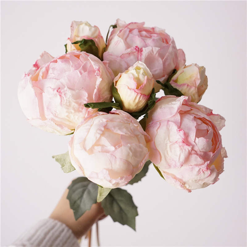 Vintage Peony Artificial Peony Hand-Tied Flower Burnt Edge Craft Cross-Border Hot Sale