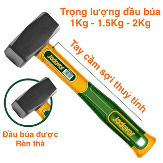 Búa tạ đầu vuông Jadever, đầu búa nặng 1Kg,1.5Kg, 2Kg, Thép Carbon 45# được xử lý nhiệt và rèn thả
