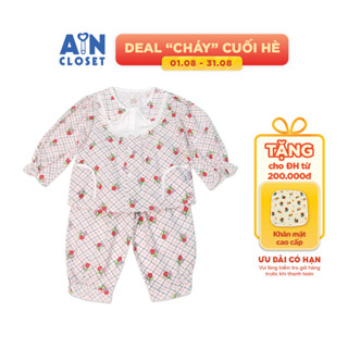 Bộ quần áo dài bé gái họa tiết Hoa caro đỏ cotton - AICDBGMDMQAQ - AIN Closet