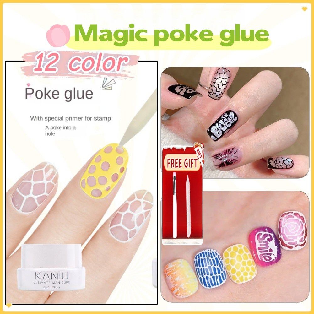 【Quà Tặng】kanu Poke Glue Stamping Gel 12 Màu Sơn Móng Tay Nghệ Thuật Vẽ Móng Jacquard Hole Glue Wave