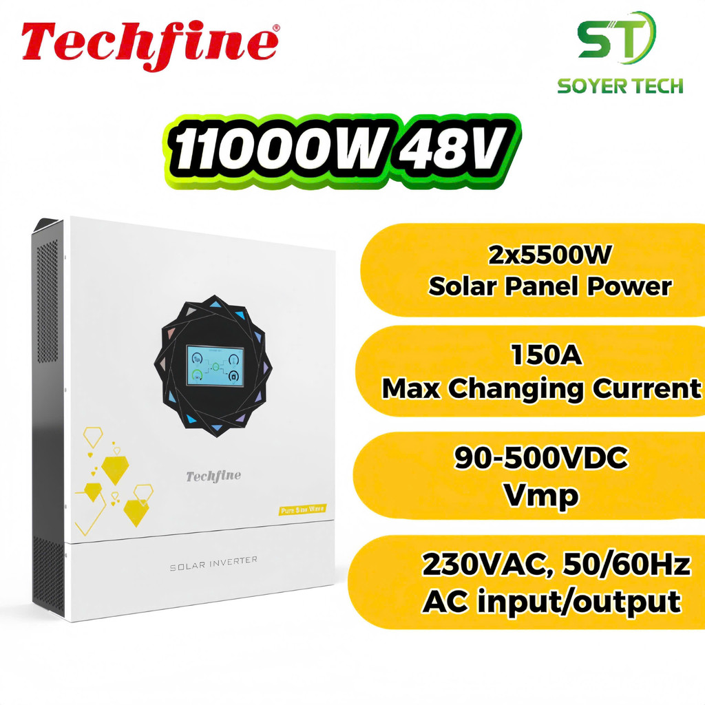TECHFINE 11KW 48V MÀN HÌNH LCD CẢM ỨNG | PV 90-500VDC MPPT 150A BIẾN TẦN HYBRID INVERTER HỖ TRỢ CT N