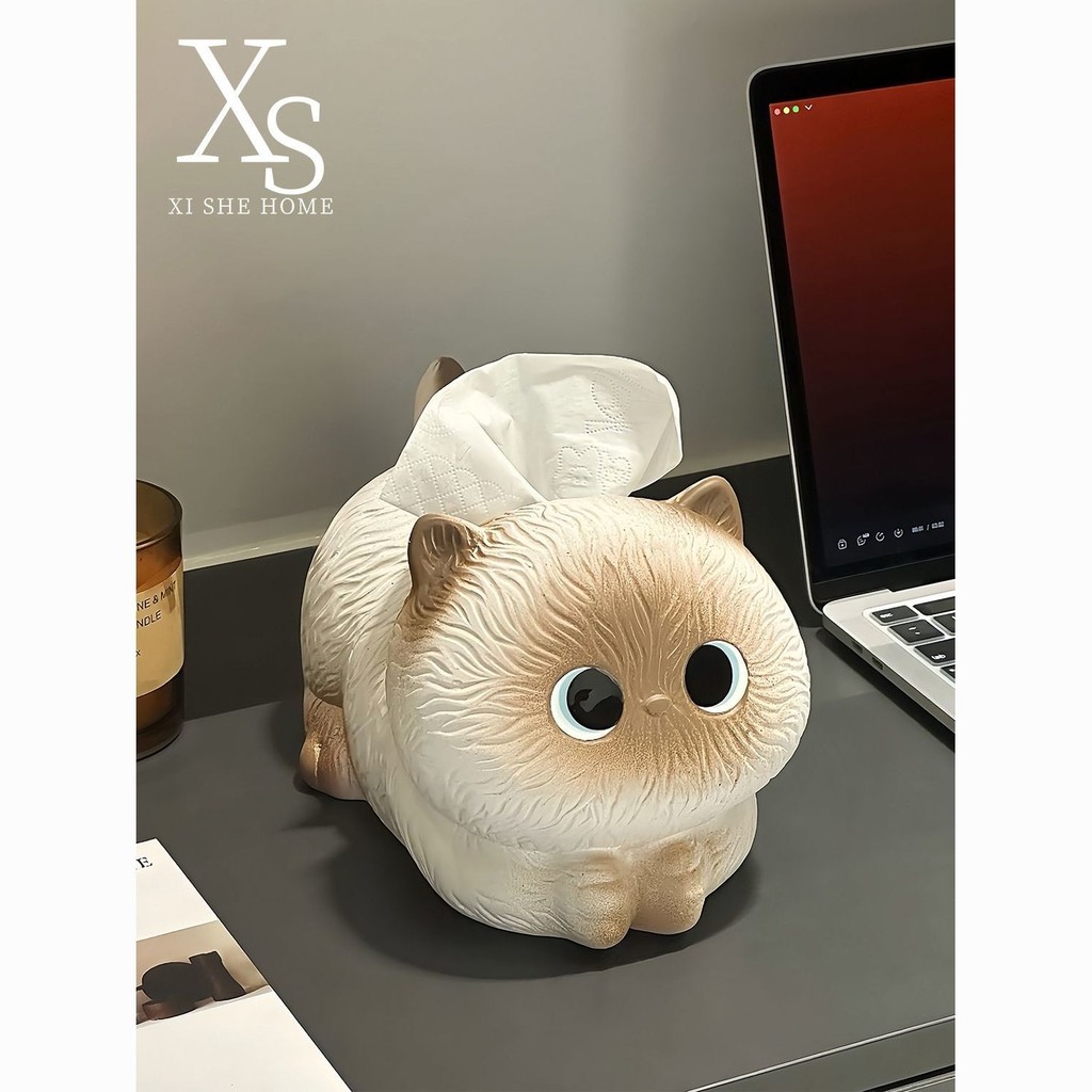 Hot Sale#Creative Siamese Cat Tissue Box Home Living Room Desktop Tissue Box Cute Ceramic Tissue Box