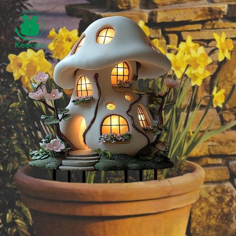 Kesoto 2D Flat Mushroom House Garden Cọc, Trang trí sân, 30 X 19,8 Cm, Cọc bãi cỏ trang trí