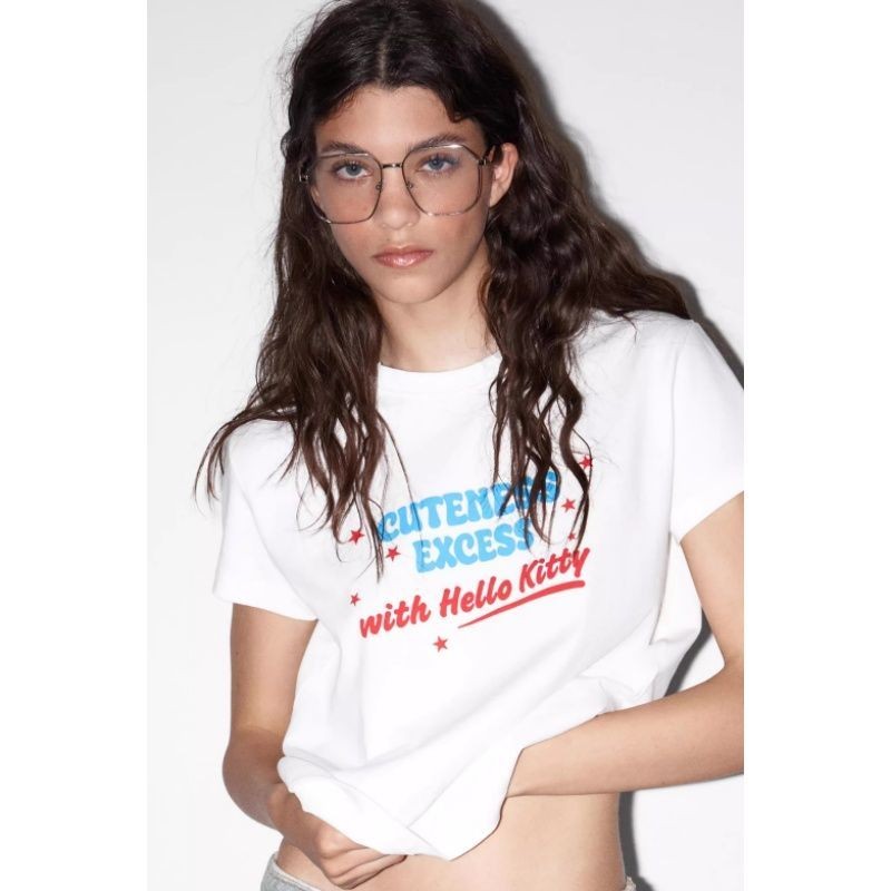 ZAR Áo Thun Top Mùa Hè, Tay Ngắn, Kiểu Dáng Hiện Đại, In Logo Katie