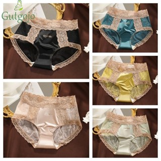GUTGOJO Ice Satin Silk Quần Đùi, Quần Lót Liền Mạch Ren Siêu Mỏng Đáy Cotton, Quần Lót Ngọt Ngào Giữa Eo Lưới Quần Lót Hoa Cho Nữ Nữ