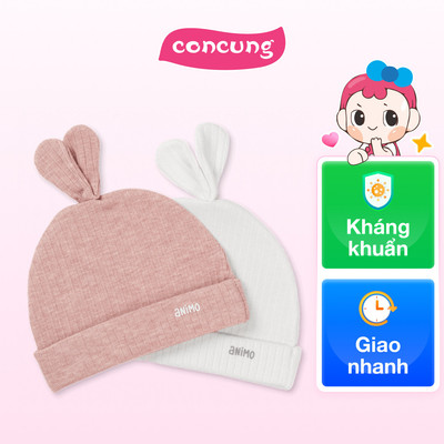 Set 2 nón sơ sinh tai thỏ Animo HN0625011 (NB,Hồng-trắng)