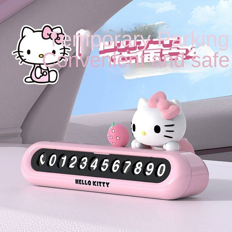 【Ready Stock】 Kitty cartoon temporary parking magnetic number plate car moving phone decoration high