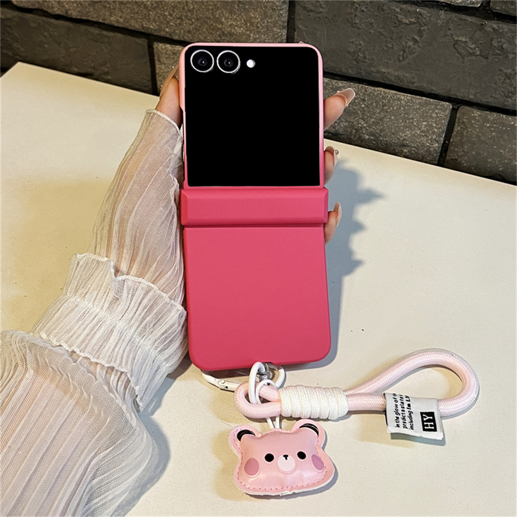 Ốp Điện Thoại Màu Hồng Hồng Hồng Hồng Đỏ Dễ Thương Có Dây Đeo Gấu Cho Samsung Galaxy Z Flip7 Flip7 Z