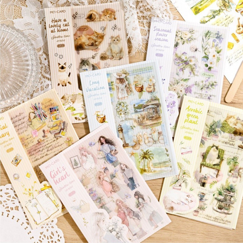 Mr. Paper 2 vé/túi Nhãn dán chuyển phát PET Mèo dễ thương Cô gái nhẹ nhàng Du lịch hàng ngày Tài liệu dán dán bàn tay sáng tạo DIY điện thoại di động Tấm thiệp điện tử Cái cốc Món quà Trang trí dán
