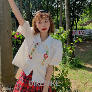 Áo Sơ Mi Ngắn Tay Họa Tiết Thêu Hoa Phong Cách Retro Pháp Thời Trang Mùa Hè Cho Nữ