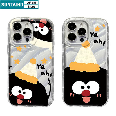 Suntaiho Vỏ Dễ Thương Độc Đá Bóng Than Màu Đen Họa Tiết Vỏ Điện Thoại Cho Iphone 15 14 12 13 11 Pro Max IP 7 8 Plus Iphon X Xs XR Xs Max TPU Silicone Mềm Cao Cấp Chống Sốc Ốp Lưng