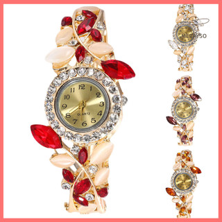 Đồng hồ nữMerryso Phụ Nữ Sang Trọng Lá Kim Cương Mặt Tròn Analog Mở Vòng Tay Đồng Hồ Đeo Tay Thạch Anh