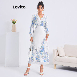 Đầm Lovito họa tiết hoa phong cách thanh lịch cho nữ LBL13245