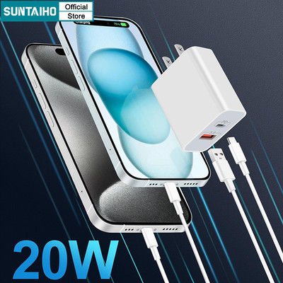 Suntaiho 45W USB C Sạc Dual PD & QC Cắm Tường Loại C Sạc Nhanh Tương Thích Cho iPhone 15 / 14 / 13 / 12 / 11 / XR / 7 / 8 iPad Airpods iwatch OPPO VIVO