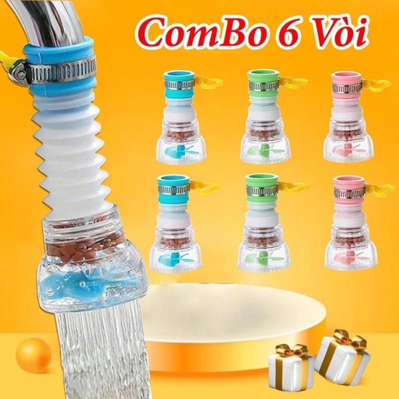 [ Combo 6 Vòi ] Đầu Vòi Chống Bắn Nước Có Bộ Lọc Xoay 360 Độ Và Kéo Dài 12 cm Cho Phòng Bếp - Nhựa ABS/PVC