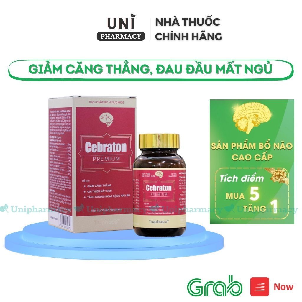 ✔(Tặng Khẩu Trang 4L Chất Chính Hãng) Cebraton Premium Traphaco Bổ Não Giảm Căng Thẳng Đau Đầu Cải Thiện Mất Ngủ Lọ 30v