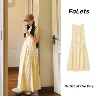 Váy đi biển trễ vai Đầm bigsize nữ Váy dài Mùa hè Áo ba lỗ không tay váy liền hai dây màu vàng váy dài khí chất mùa hè cho nữ