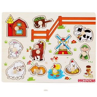 XẢ KHO GIÁ RẺ] Bảng ghép hình động vật nông trại bằng gỗ có núm cầm