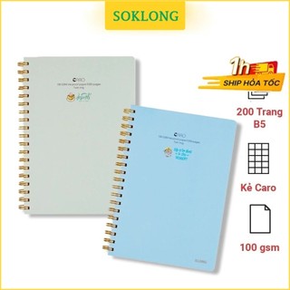Vở B5 lò xo kép bìa nhựa 200 trang caro 5x5 - cuốn tập sổ Klong MS 576 VPP KLONG