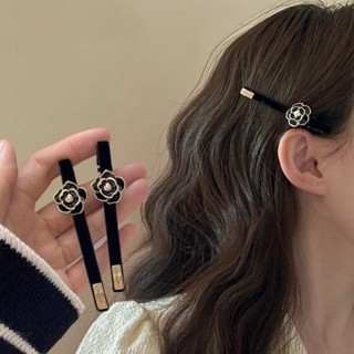 Kẹp tóc mái phủ nhung đen đính chữ HỌA TIẾT HOA TRẮNG ĐEN tiểu thư phong cách sang trọng k180