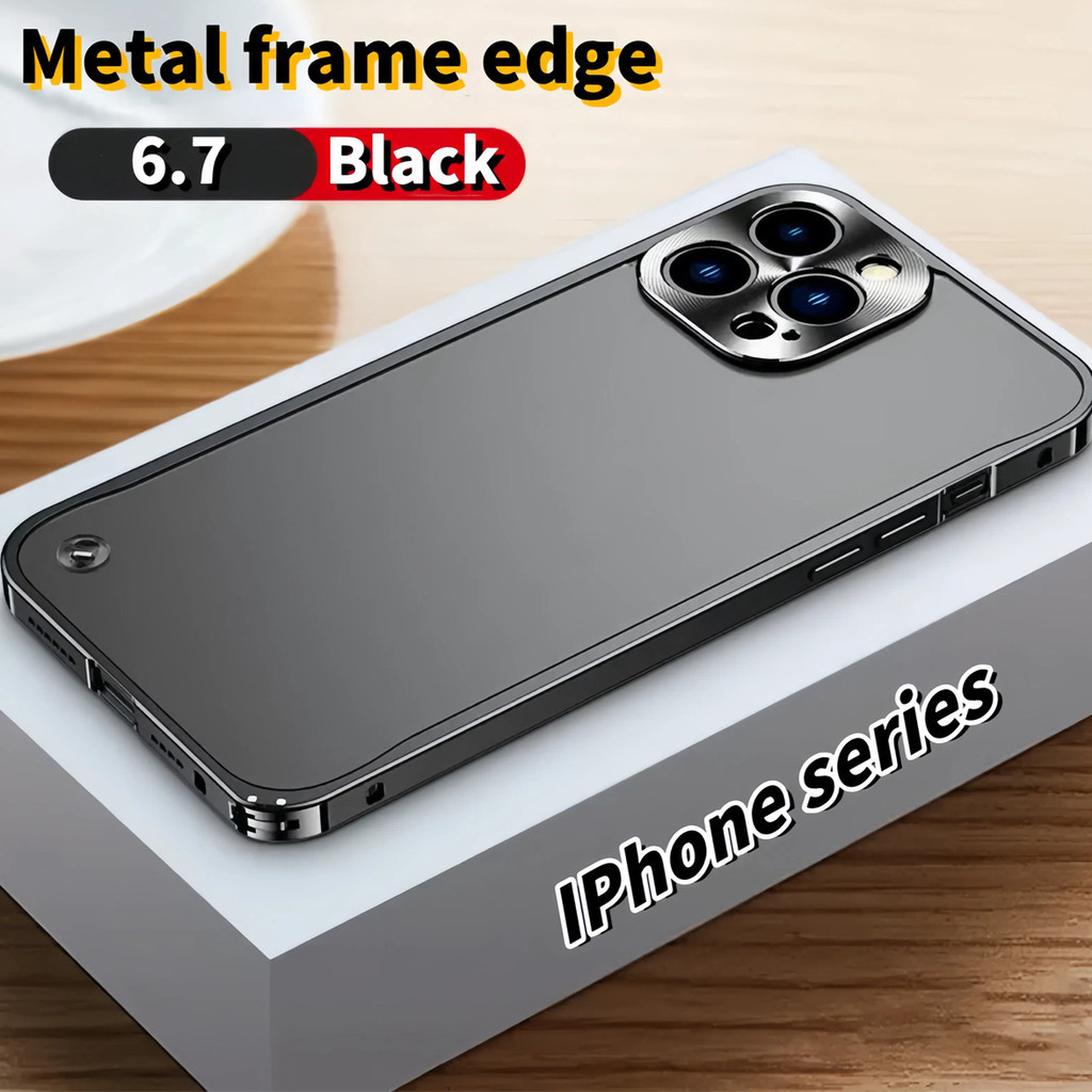 Ốp lưng hợp kim nhôm kim loại tương thích iPhone 11 Pro Max cho iPhone 16 15 14 13 12 Pro Max Plus 12Mini 13Mini Vỏ PC mờ mờ Vỏ bảo vệ Len