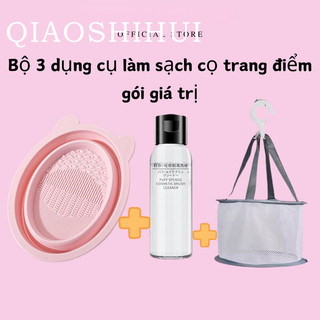 Herorange Bộ Ba Dụng Cụ Giặt Cọ Trang Điểm Và Mút Trang Điểm Gồm Thảm Giặt Cọ, 50ml Dung Dịch Giặt Cọ Và Lưới Phơi Cọ