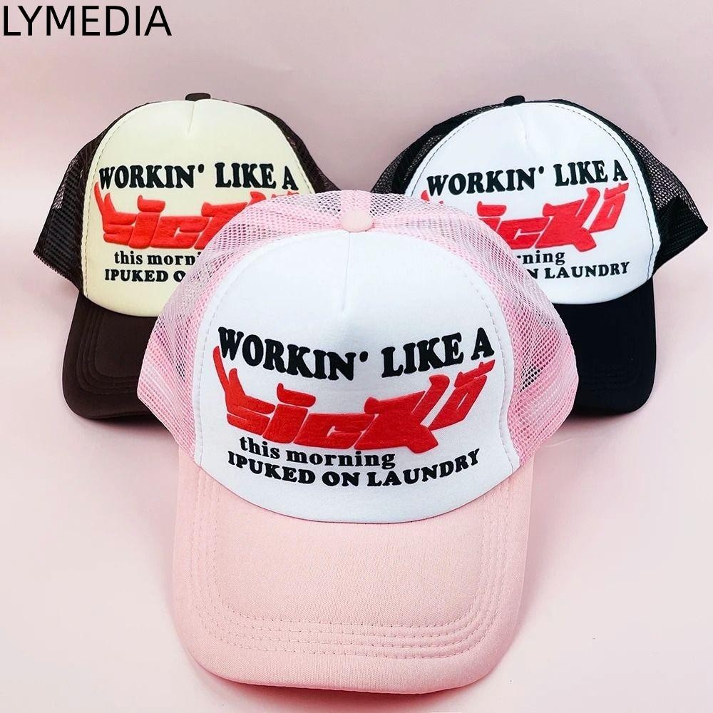 LYMEDIA bóng chày LYMEDIA, Mũ lưới chữ in, Hip Hop Y2k Gorras
