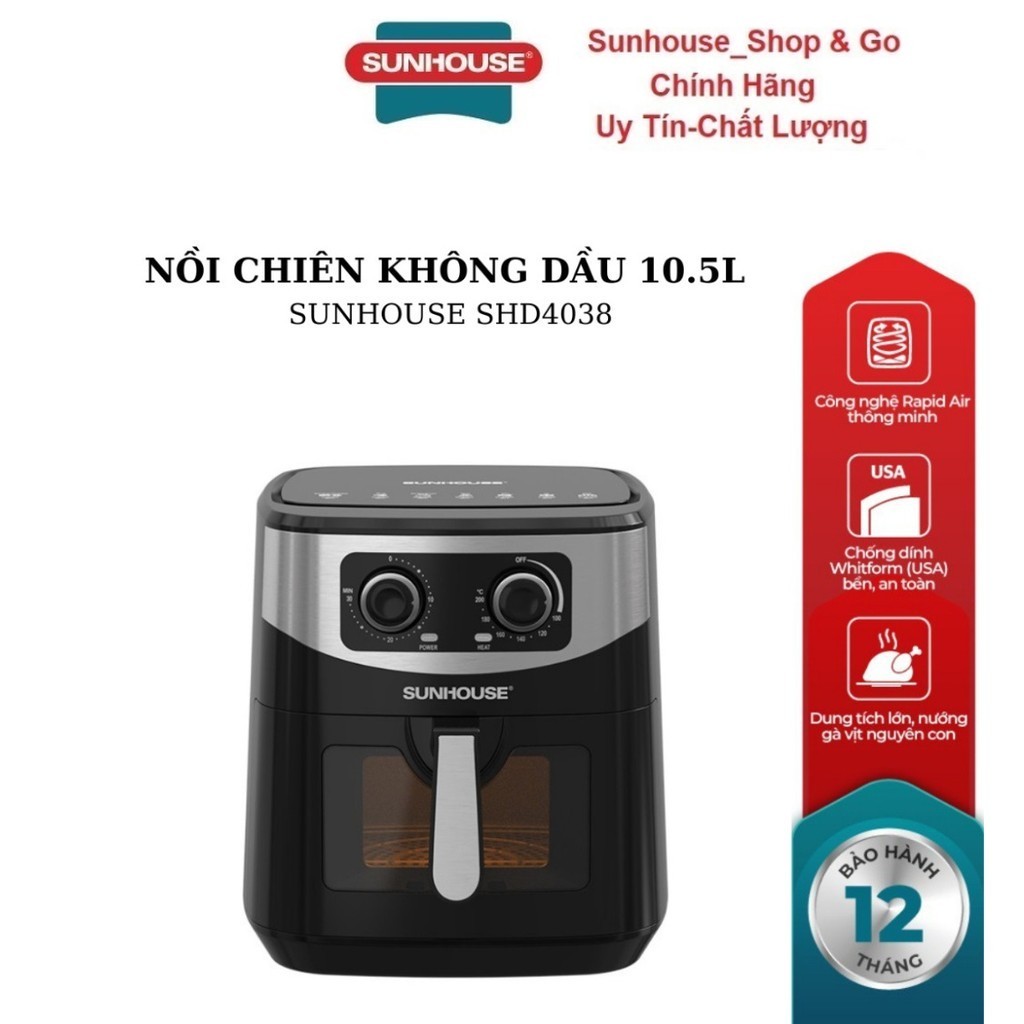 NỒI CHIÊN KHÔNG DẦU 10.5L SUNHOUSE SHD4038
