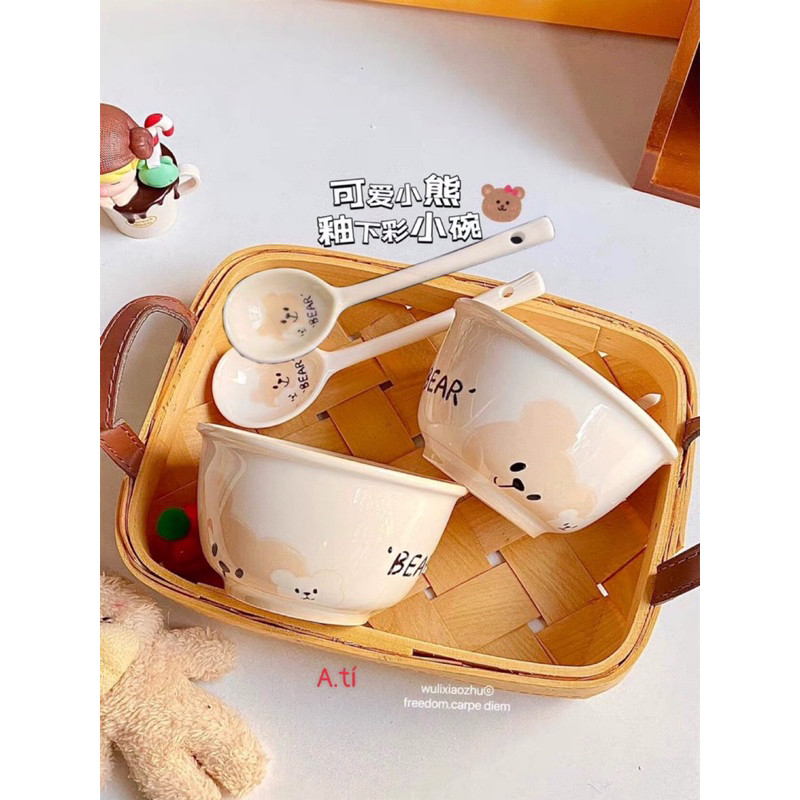 Set Bát Kèm Thìa Hình Gấu Bear (Set 2 Bát + 2 Thìa)