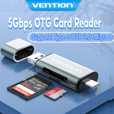 đầu đọc thẻ Vention 256G SD và TF 2 đầu USB 2.0/3.0 tiện dụng